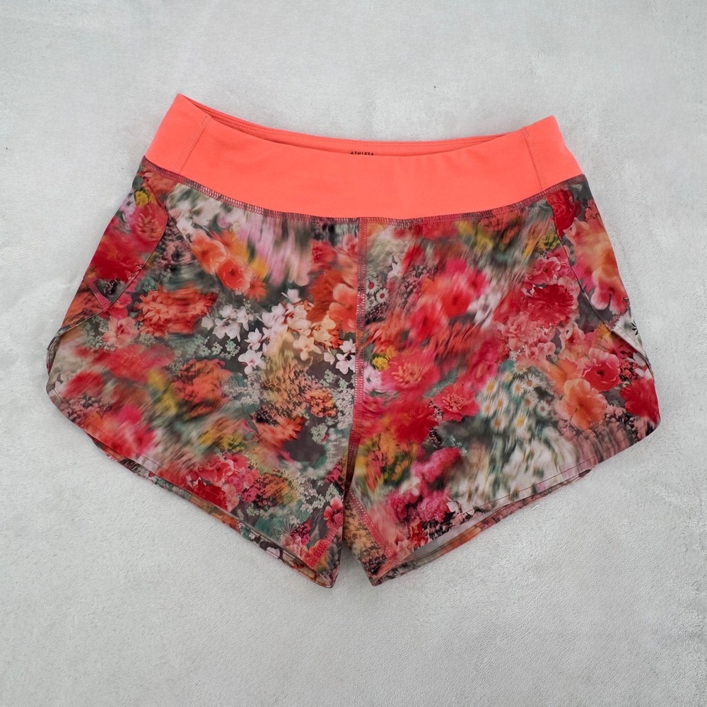 Athleta Girl Run the World 3" Shorts Youth L/12 Floral Coral Running Athletic